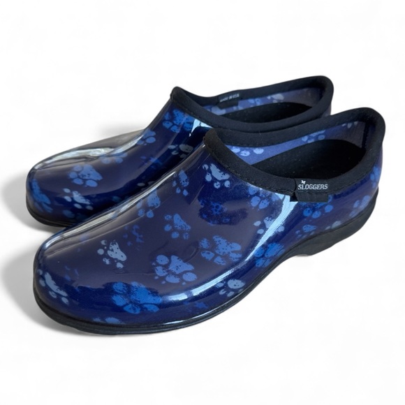 New Sloggers Waterproof Rain Garden Shoes Outdoor Blue Paw Print Slip On Size 10 - Picture 5 of 9